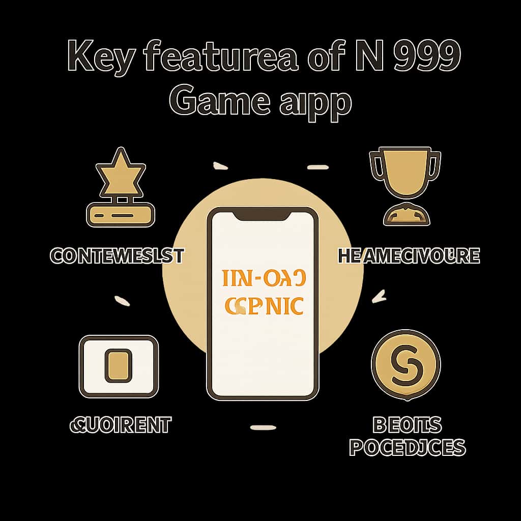 An educational diagram illustrating the features of IN 999 Game App.