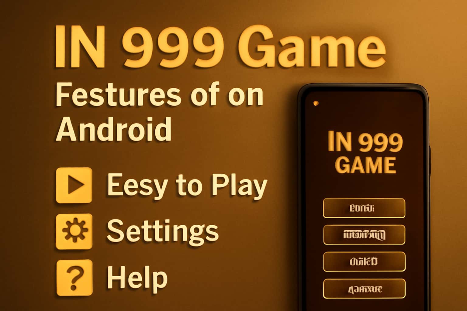 Informational scene showcasing the features of IN 999 Game on Android.