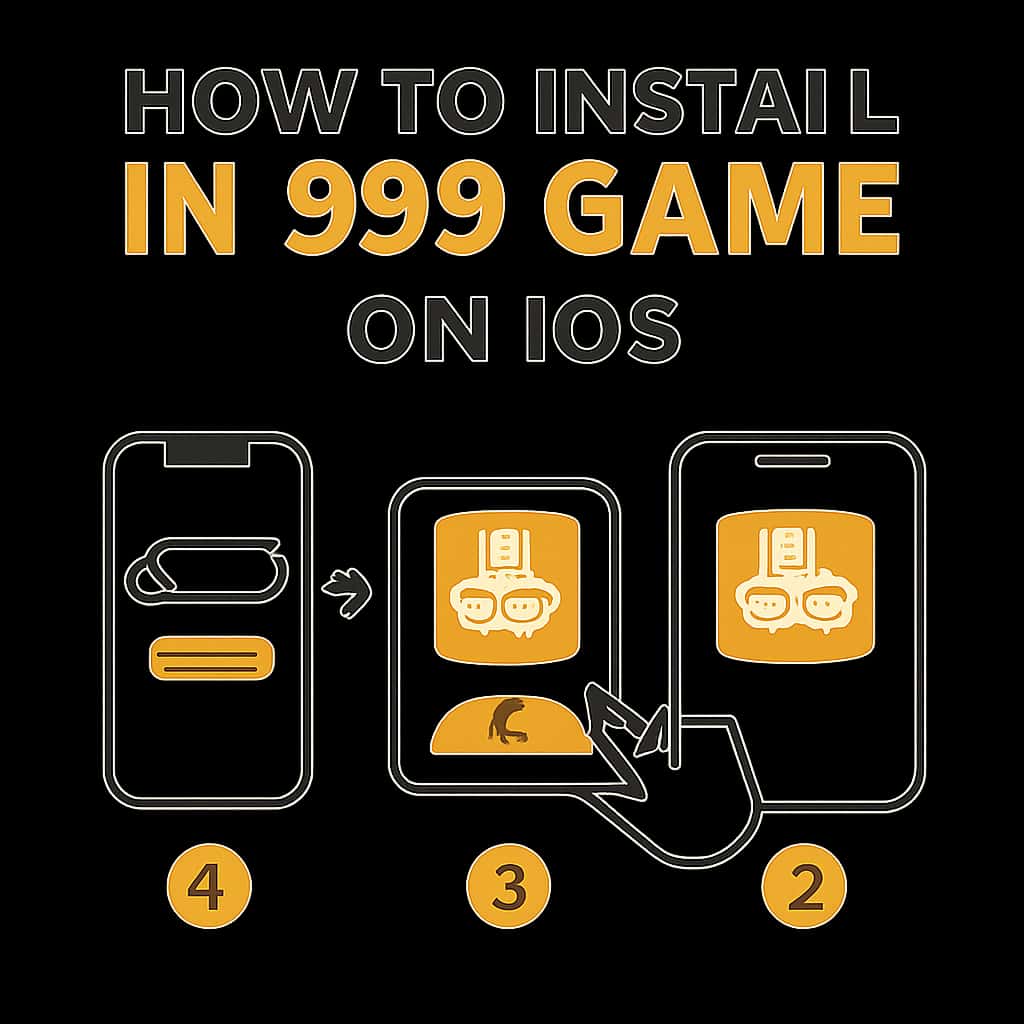 Diagram explaining steps for installing IN 999 Game on iOS.