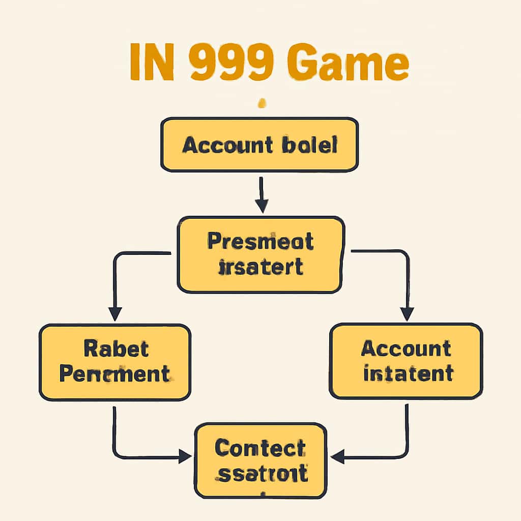 An educational diagram about troubleshooting account issues in IN 999 Game.